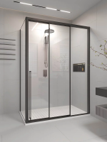 Душевой угол раздвижной 1300х1000x2000 цвет профиля Чёрный матовый стекло прозрачное PR3/R-SP-130100-01-B-C4 Premium Veconi
