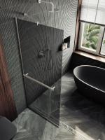 Душевая перегородка в профиле MaybahGlass 1950*690 Стекло 8 мм Графит +Полотенцедержатель  Профиль: Узкий, Цвет Хром матовый MGD-723-5у