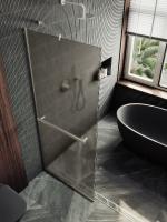 Душевая перегородка в профиле MaybahGlass 1950*690 Стекло 8 мм Бронза матовая +Полотенцедержатель  Профиль: Узкий, Цвет Хром матовый MGD-722-5у